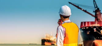 Supervisore HSE monitora operazioni in banchina